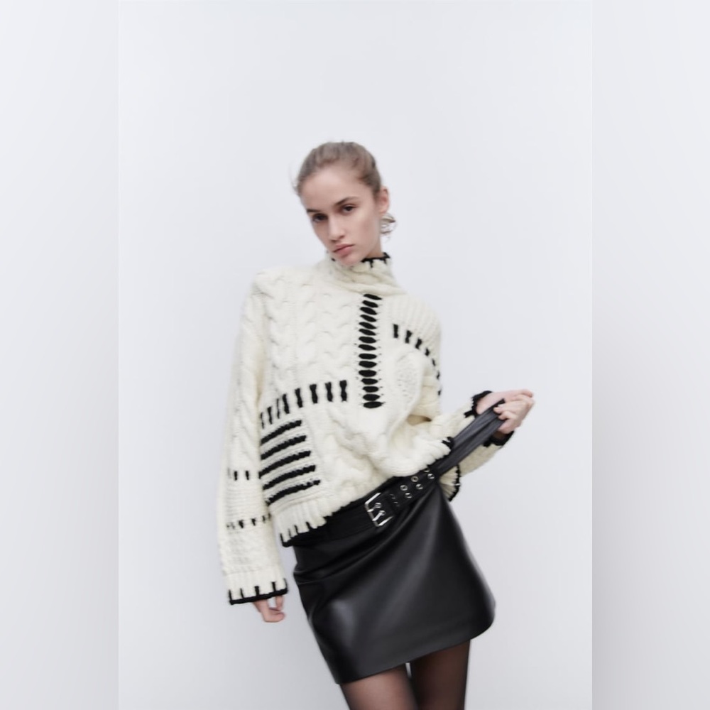 Knit Sweater with Contrasting Topstitching